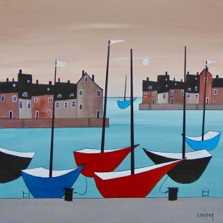 Kotviště lodí, akryl na plátně, 50×50 cm. 🤍 O tomhle obraze Slávka mluví v našem posledním videu. Rozhodně není divu, že...