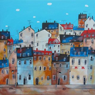 CZ/ Oblíbená ulice, 50×50 cm, akryl na plátně. 🏘️🕰️💭 Možná ta, kde jste vyrůstali. Možná ta, po které se teď procházíte....