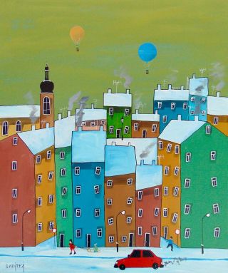 Balóny můžou létat i v zimě, 50×60 cm, akryl na plátně. Podzim je v plném proudu a na horách už se třpytí první sníh.❄️ A...