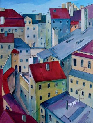 Pražské zákoutí, akryl na plátně, 50×70 cm. I když tenhle obraz patří ke starší tvorbě, pořád má neskutečnou sílu. My v...