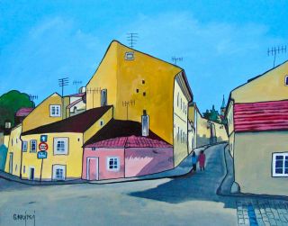 Praha – Nový Svět, 40×50 cm, akryl na plátně. Máme tu jednu pražskou novinku! Kouzelný Nový Svět. 💙✨ Tiché, schované...